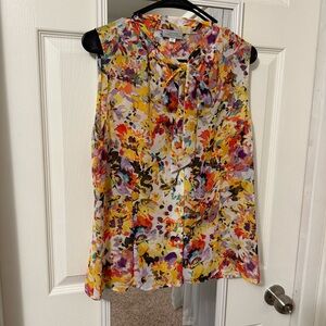 Tahari Floral Sleeveless Top with Bow Detail - Vibrant Colors